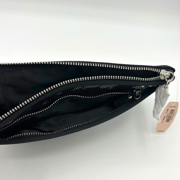 NWT Victoria’s Secret Black Sequin Clutch Bag Silver Zipper & Logo - Multi-use - Picture 5 of 6